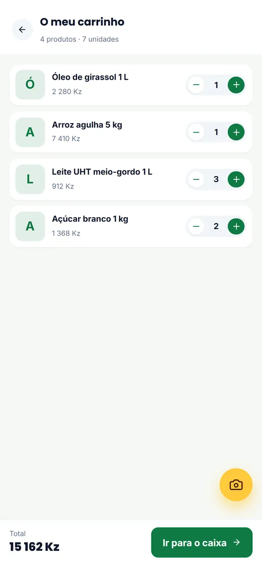 App da Loja: carrinho do cliente no telemóvel